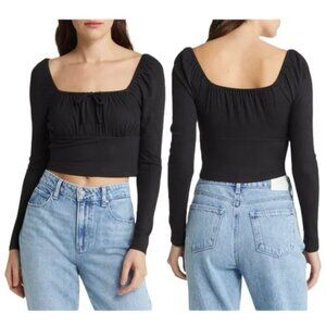 Madewell Rib Square Neck Long Sleeve Crop Top Size Small